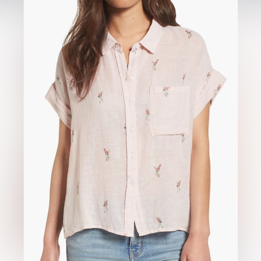 Rails Hula Print Pale Pink Linen Button-Up Shirt